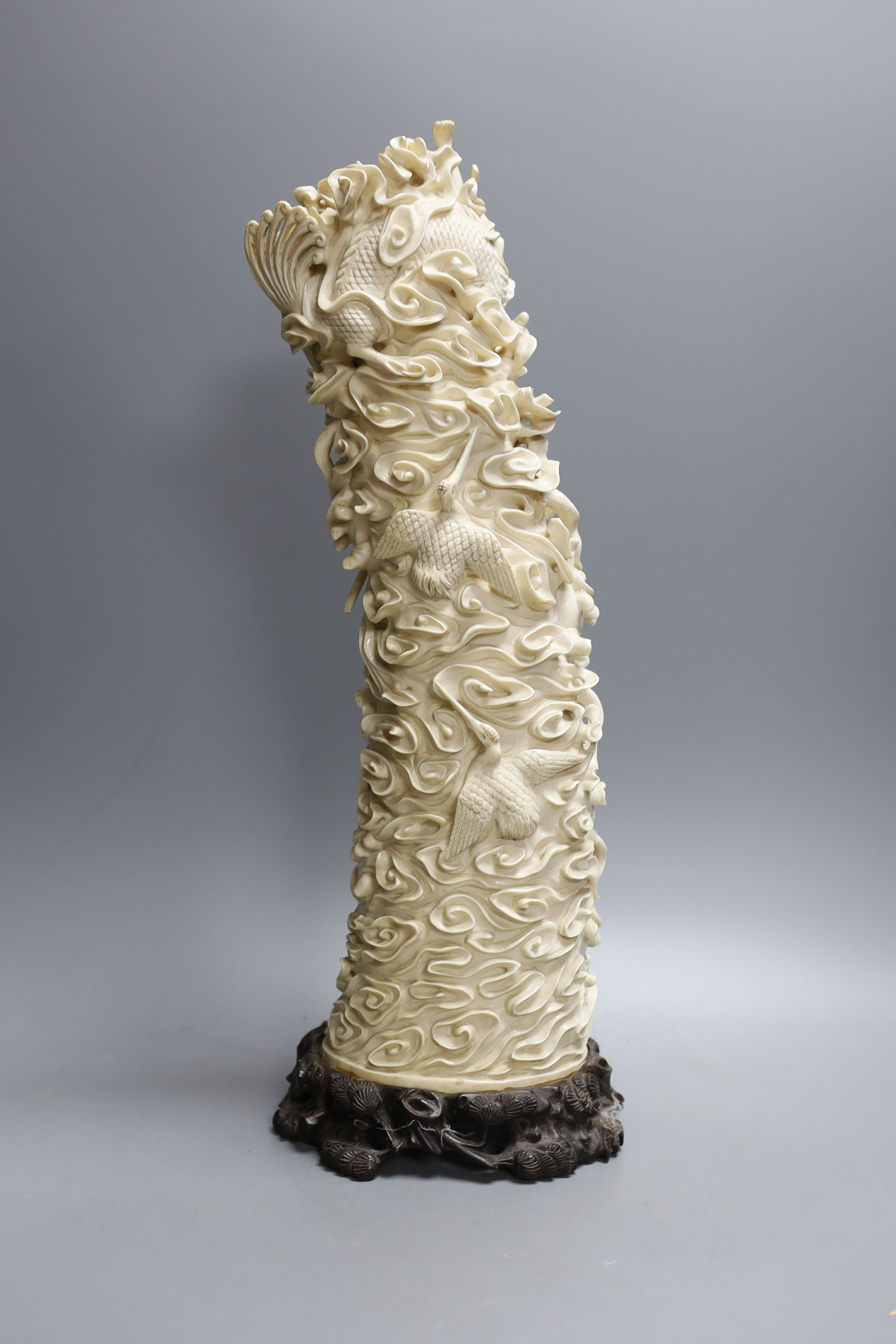 A large late 19th/early 20th century ivory tusk carving - 41cm tall